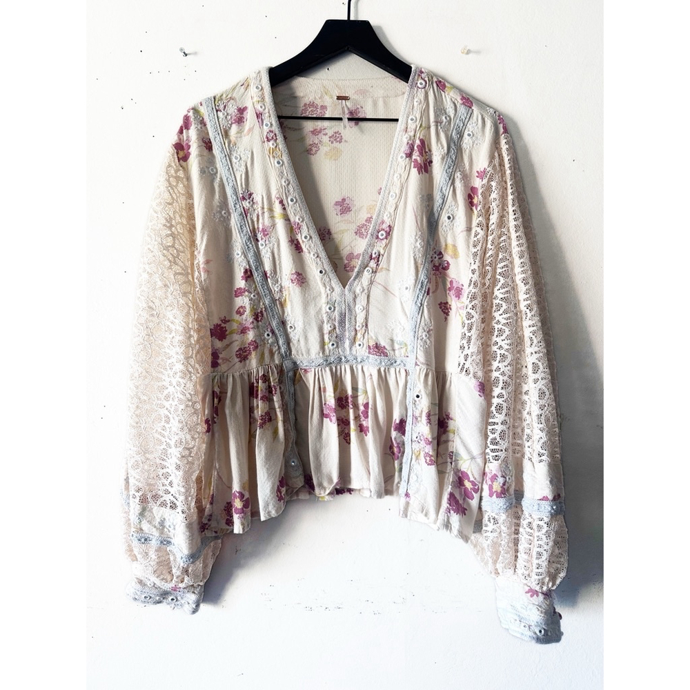 Final notice - Free People Boogie All Night Printed Blouse Women's L Cream